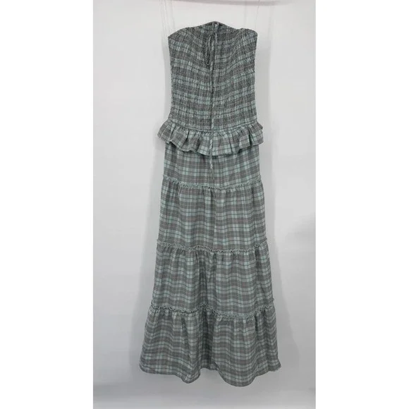 NWT Peppermayo Picture This Maxi Dress Women's 2 Gray Blue Check Pattern Party - Picture 1 of 14